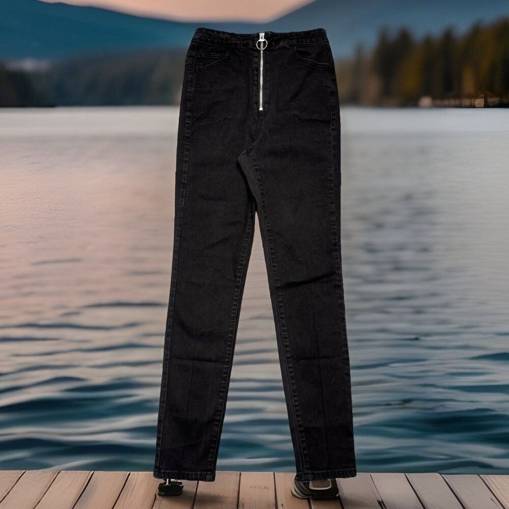 Garage Super High Rise Skinny Jeans 3 (24x27.5) Black Denim Stretch Juniors